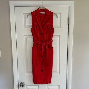 Carolina Herrera Red Button-Down Midi Dress